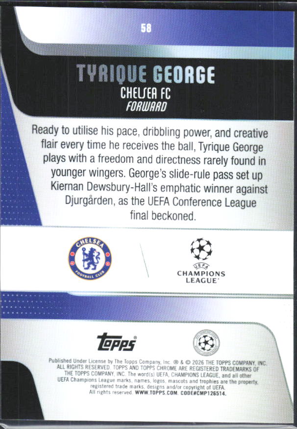 Tyrique George 2025-26 Chrome UEFA Future Stars #58 – baksida