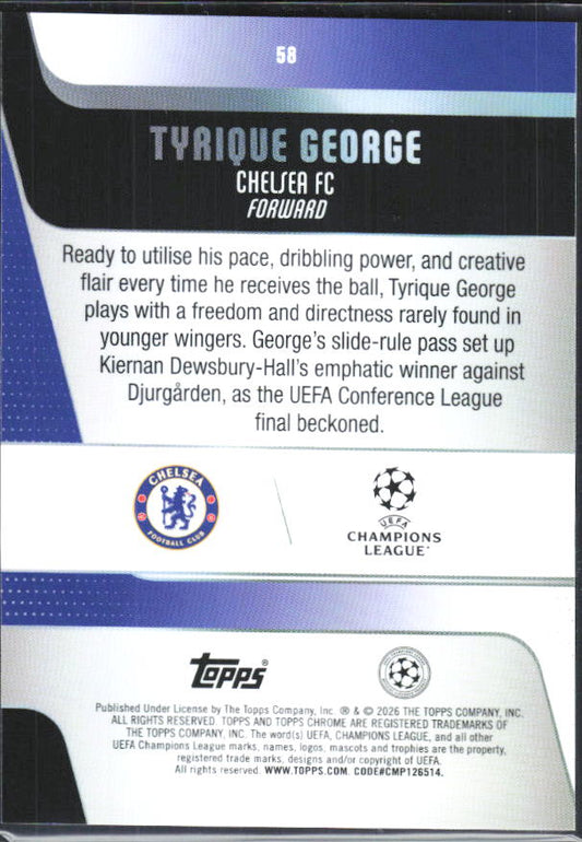 Tyrique George 2025-26 Chrome UEFA Future Stars #58 – baksida