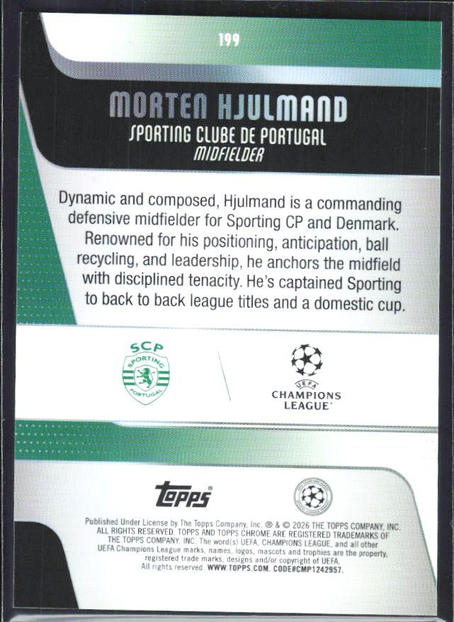 Morten Hjulmand 2025-26 Chrome UEFA #199 – baksida