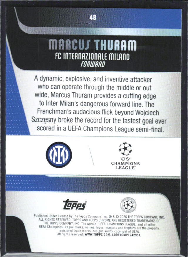 Marcus Thuram 2025-26 Chrome UEFA #48 – baksida
