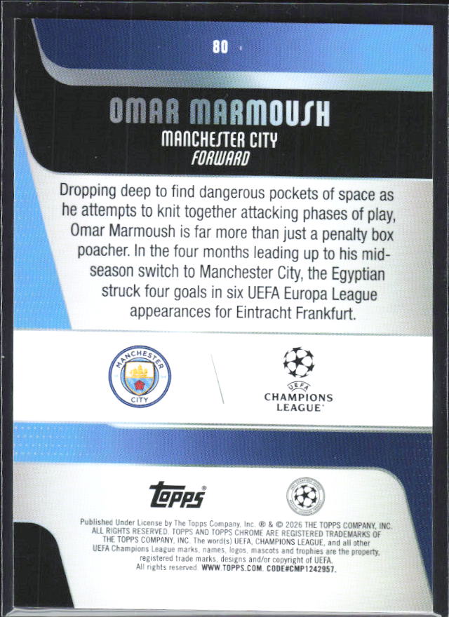 Omar Marmoush 2025-26 Chrome UEFA #80 – baksida