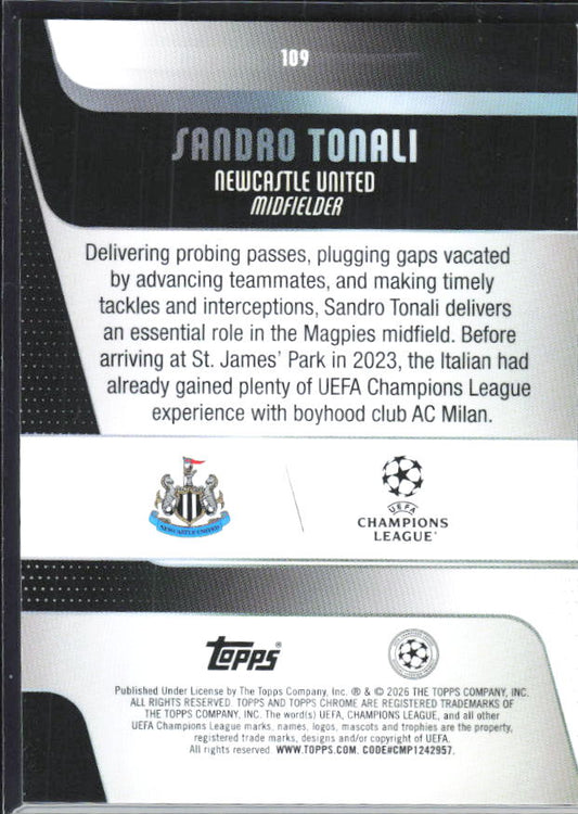Sandro Tonali 2025-26 Chrome UEFA #109 – baksida