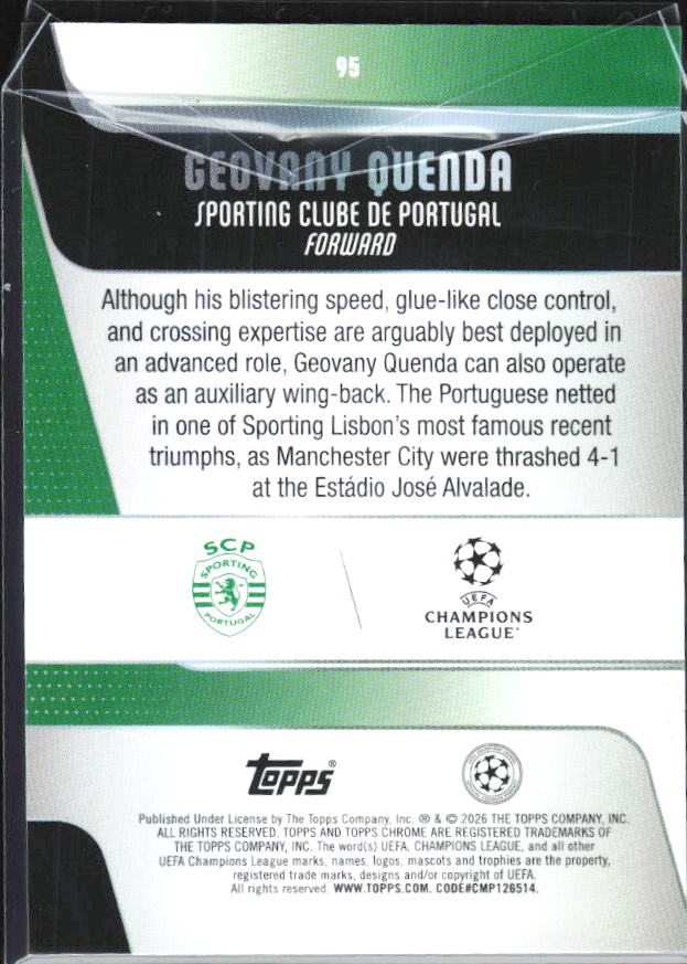Geovany Quenda 2025-26 Chrome UEFA Future Stars #95 – baksida