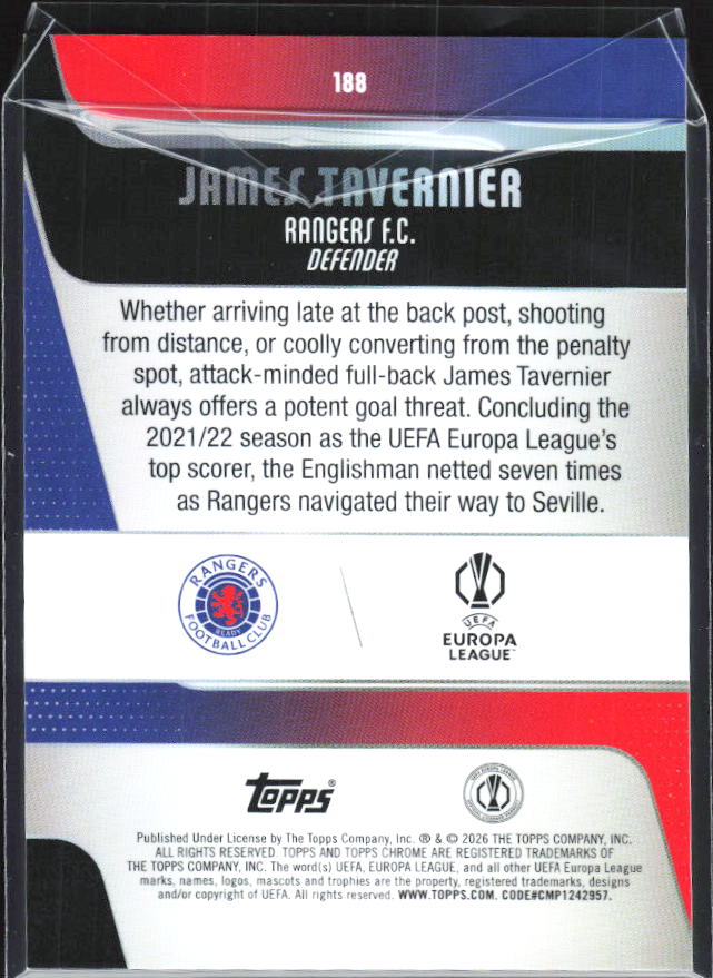 James Tavernier 2025-26 Chrome UEFA #188 – baksida