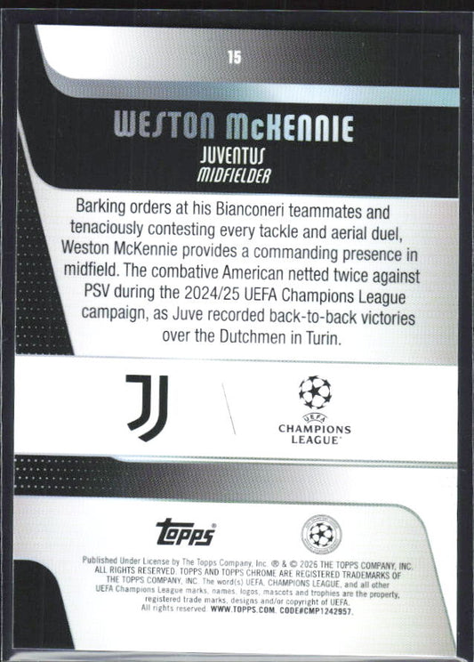 Weston McKennie 2025-26 Chrome UEFA #15 – baksida