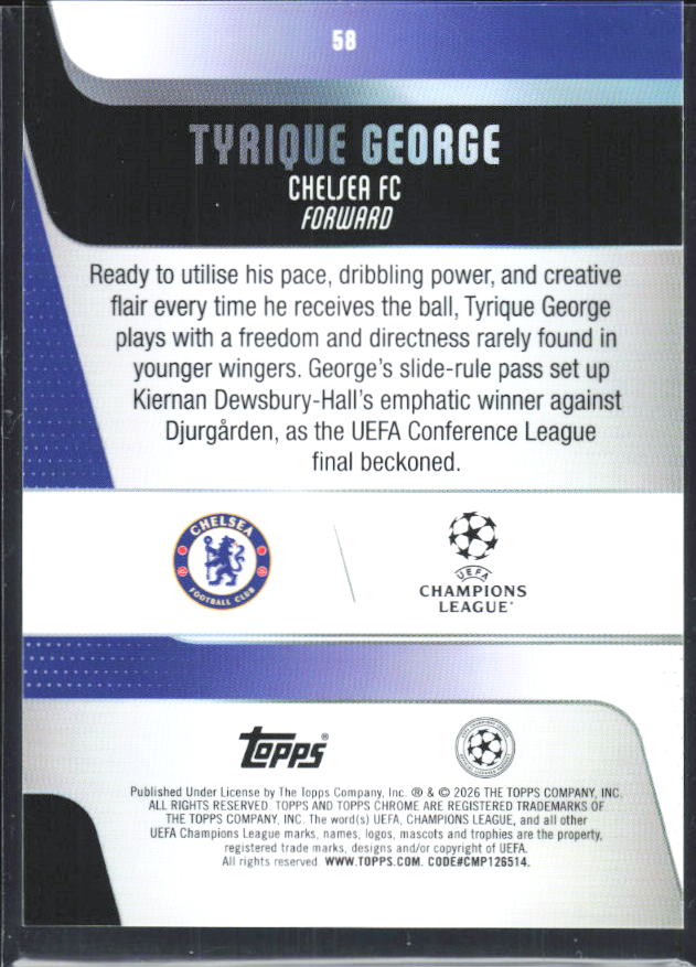 Tyrique George 2025-26 Chrome UEFA Future Stars #58 – baksida