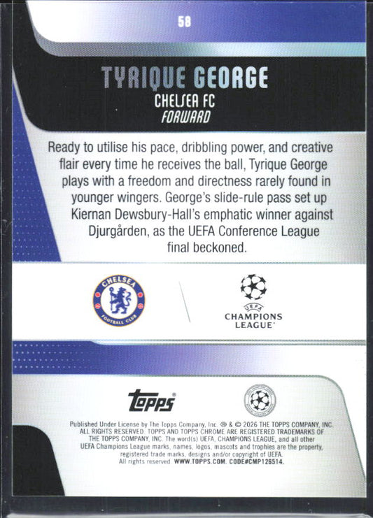 Tyrique George 2025-26 Chrome UEFA Future Stars #58 – baksida