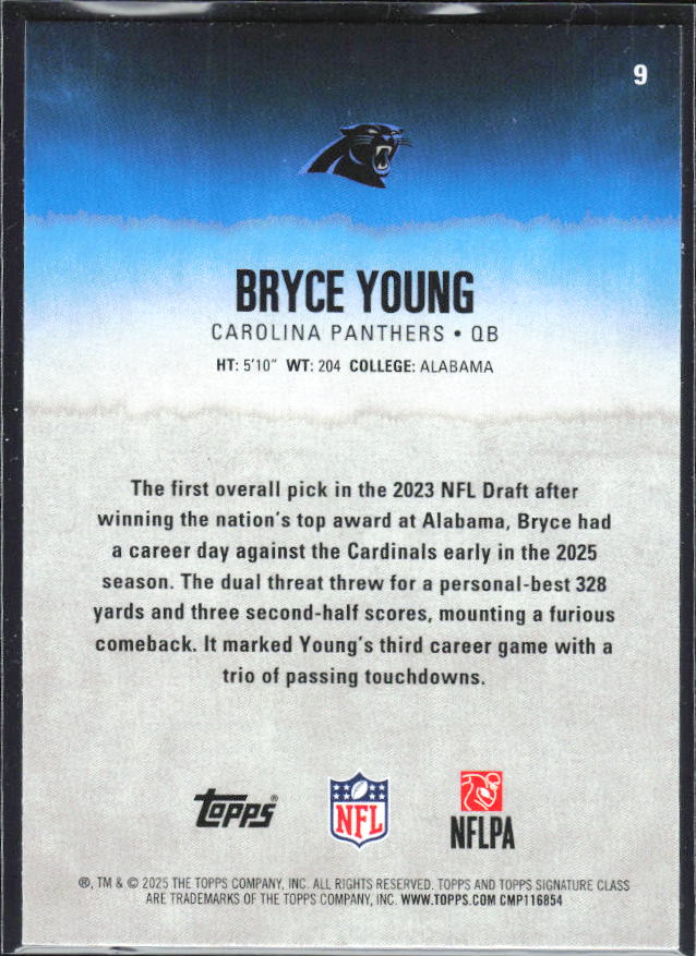 Bryce Young 2025 Signature Class #9 – baksida