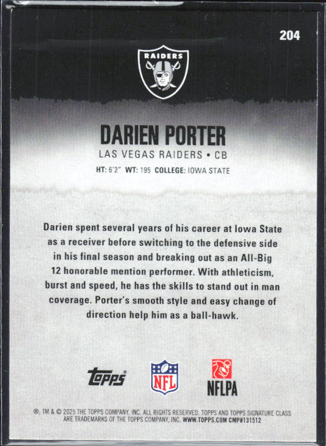 Darien Porter 2025 Signature Class #204 – baksida