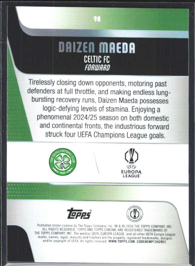 Daizen Maeda 2025-26 Chrome UEFA #94 – baksida
