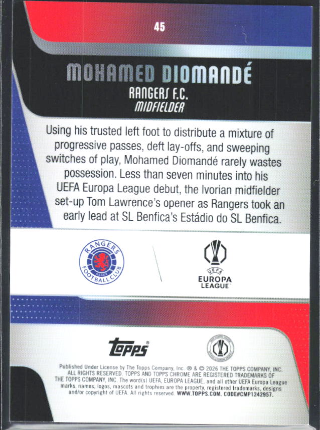 Mohamed Diomandé 2025-26 Chrome UEFA #45 – baksida