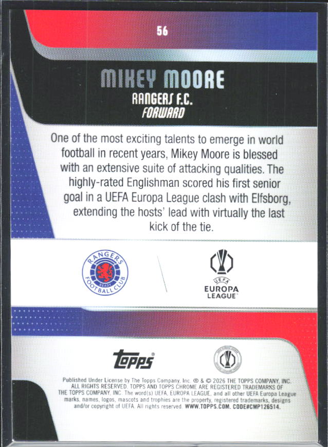 Mikey Moore 2025-26 Chrome UEFA Future Stars #56 – baksida
