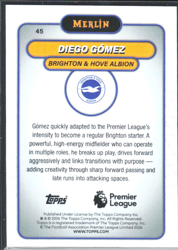 Diego Gómez 2026 Merlin Premier League #45 – baksida