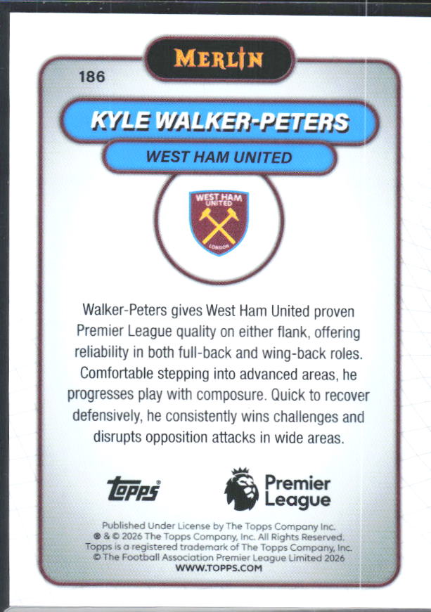 Kyle Walker-Peters 2026 Merlin Premier League #186 – baksida