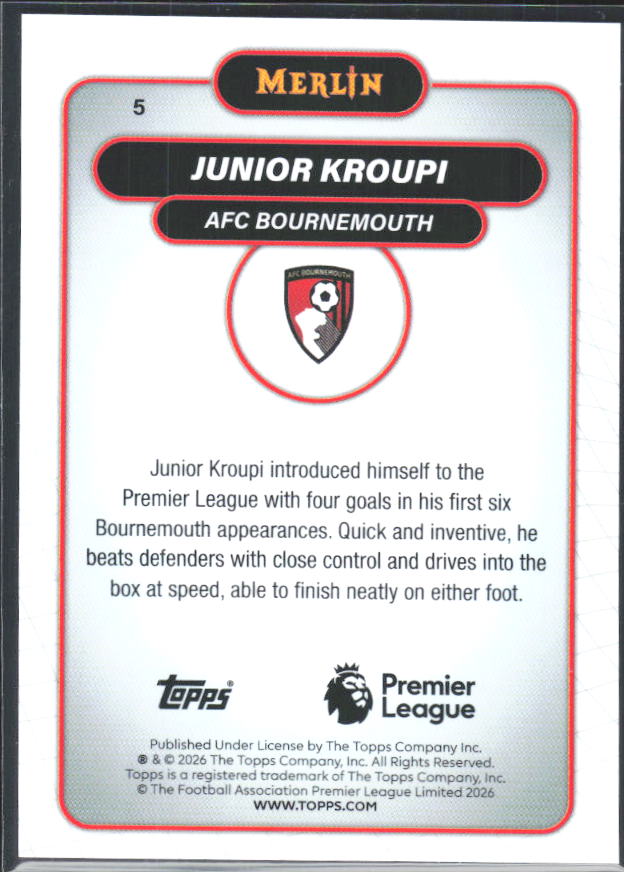 Junior Kroupi 2026 Merlin Premier League #5 – baksida