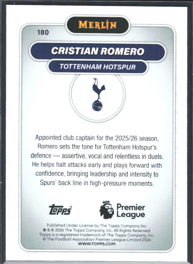 Cristian Romero 2026 Merlin Premier League #180 – baksida