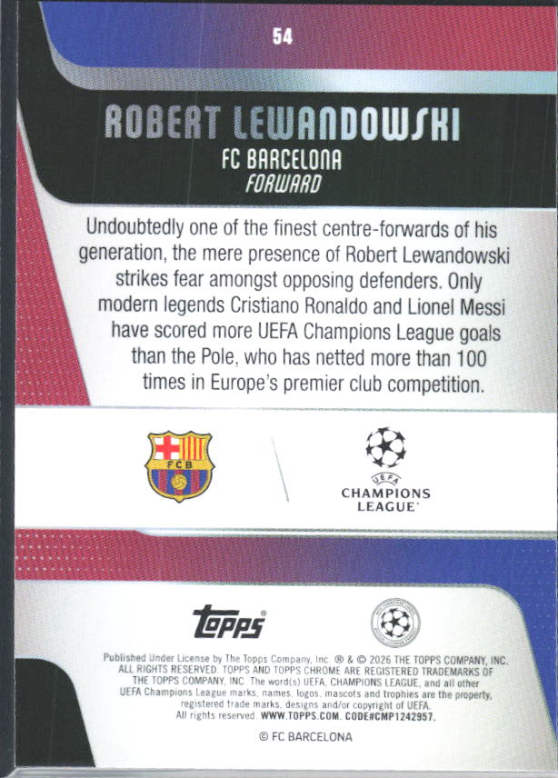 Robert Lewandowski 2025-26 Chrome UEFA #54 – baksida