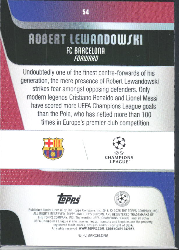 Robert Lewandowski 2025-26 Chrome UEFA #54 – baksida