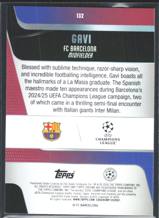 Gavi 2025-26 Chrome UEFA #132 – baksida