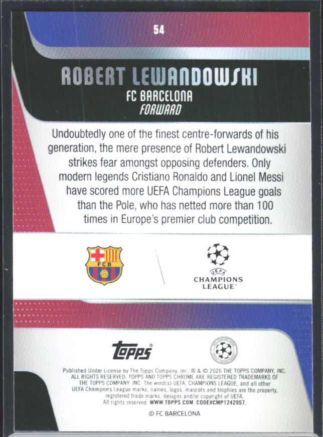 Robert Lewandowski 2025-26 Chrome UEFA #54 – baksida
