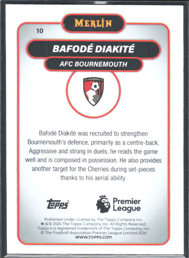 Bafodé Diakité 2026 Merlin Premier League #10 – baksida