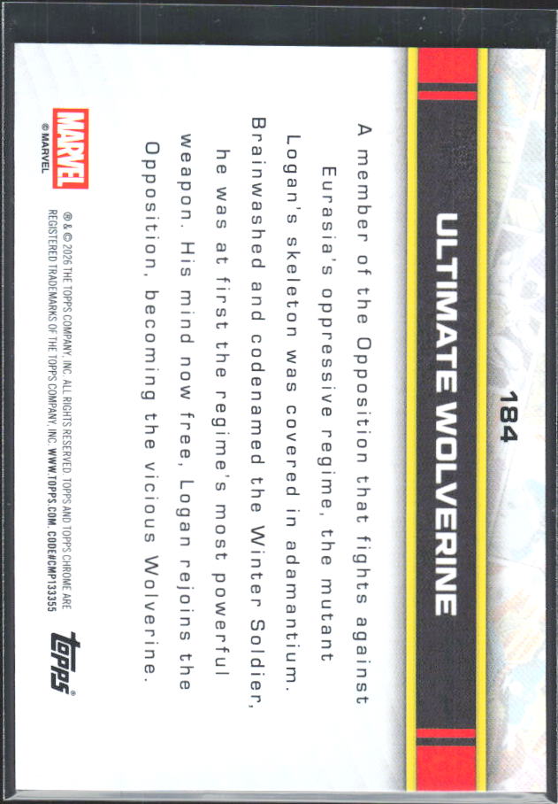 Ultimate Wolverine 2026 Chrome Marvel #184 – baksida