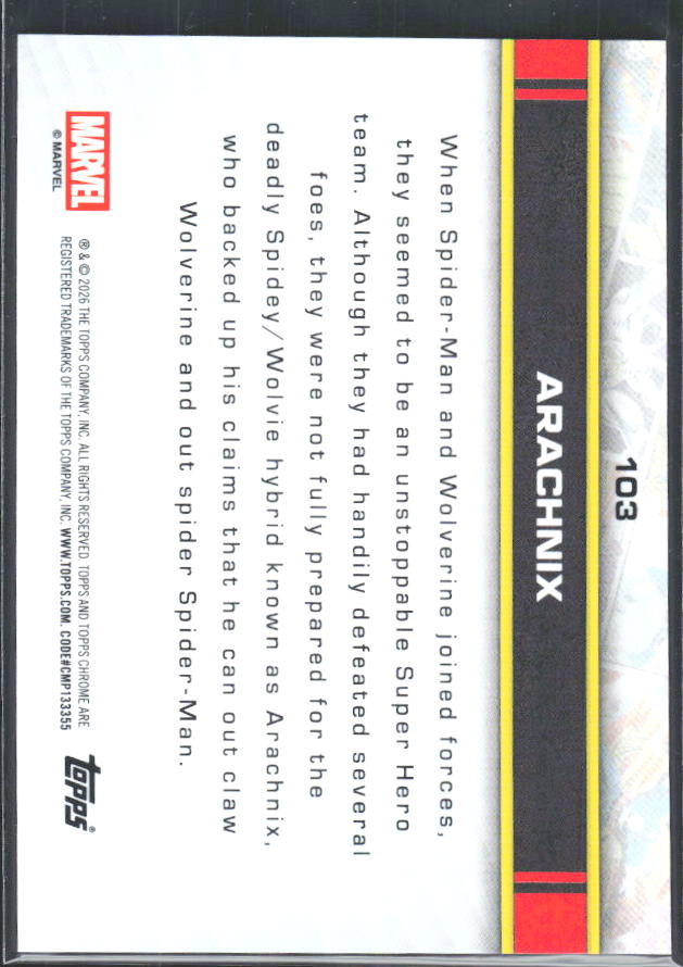 Arachnix 2026 Chrome Marvel #103 – baksida