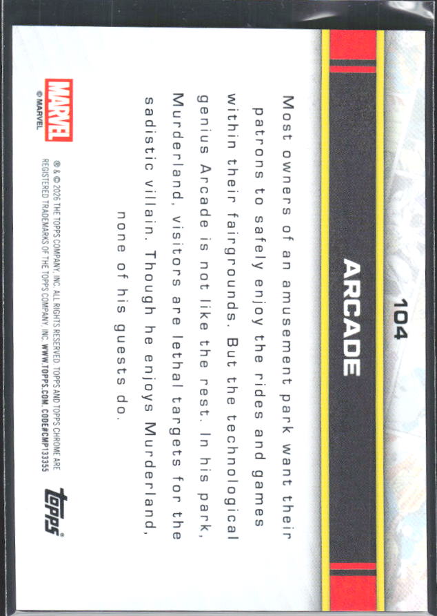 Arcade 2026 Chrome Marvel #104 – baksida