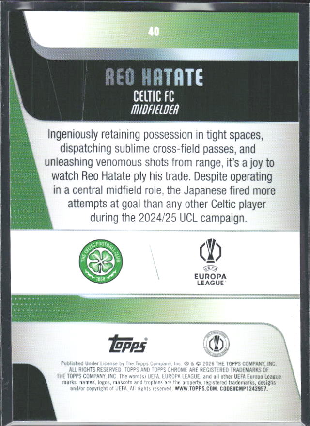 Reo Hatate 2025-26 Chrome UEFA #40 – baksida