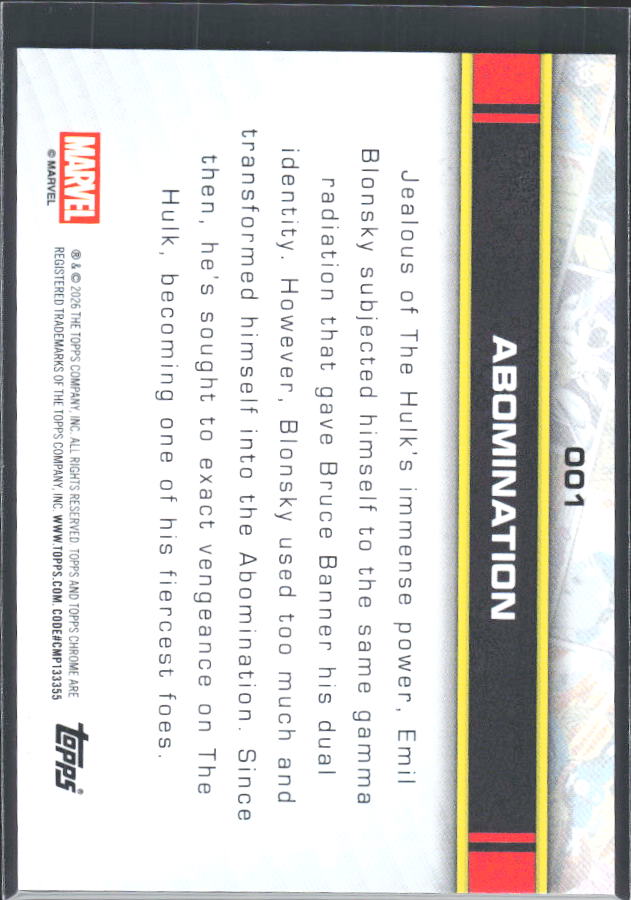 Abomination 2026 Chrome Marvel #001 – baksida