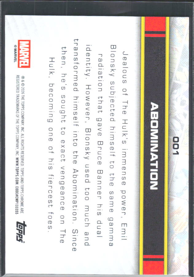 Abomination 2026 Chrome Marvel #001 – baksida
