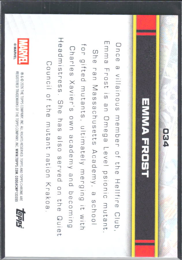 Emma Frost 2026 Chrome Marvel #034 – baksida
