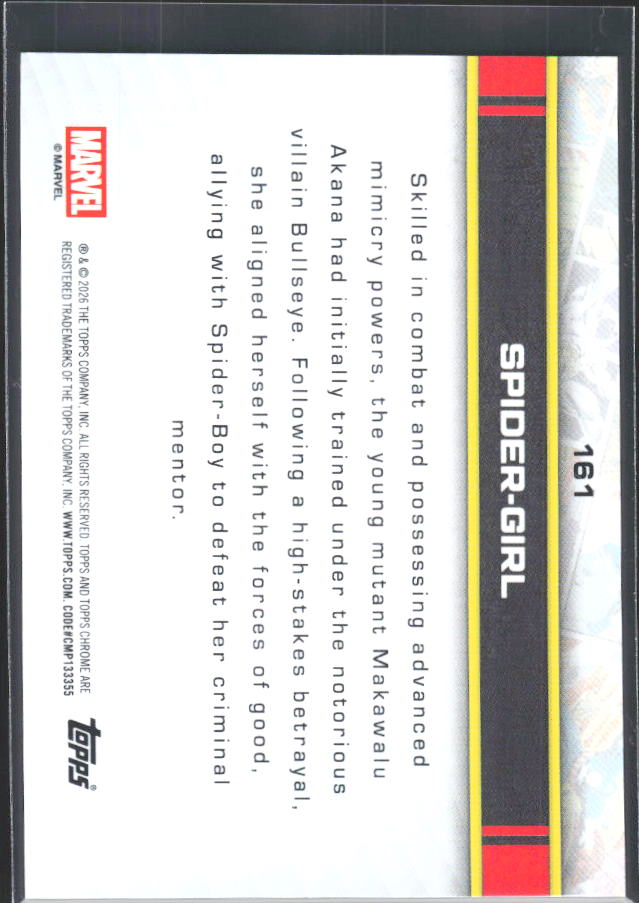 Spider-Girl 2026 Chrome Marvel #161 – baksida