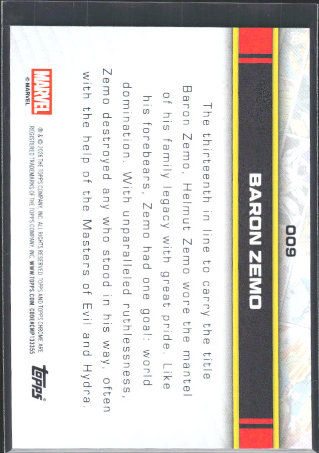 Baron Zemo 2026 Chrome Marvel #009 – baksida