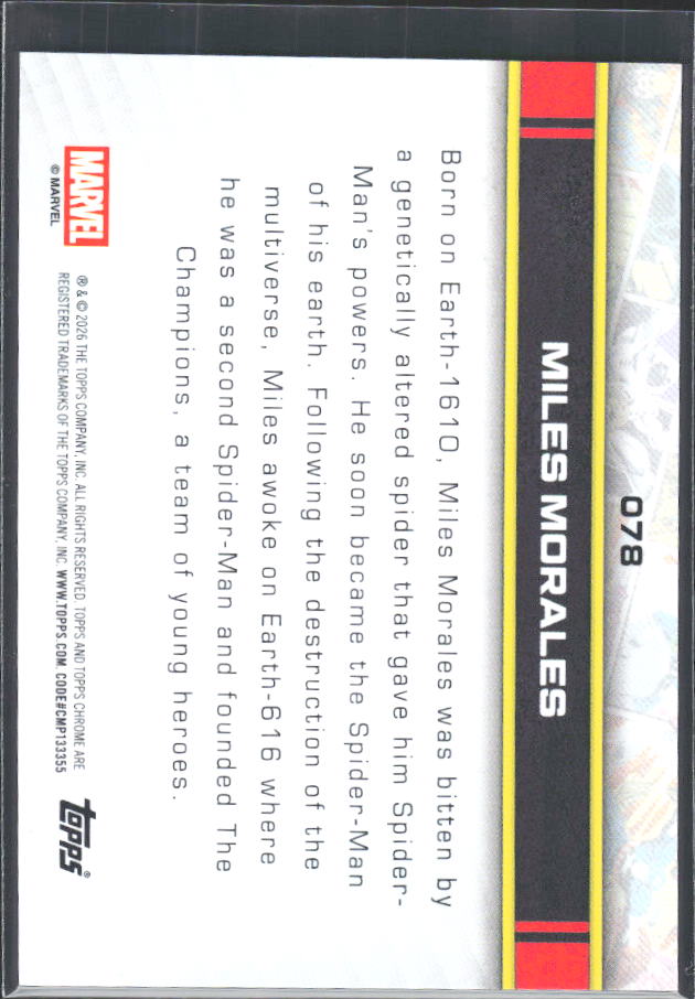 Miles Morales 2026 Chrome Marvel #078 – baksida