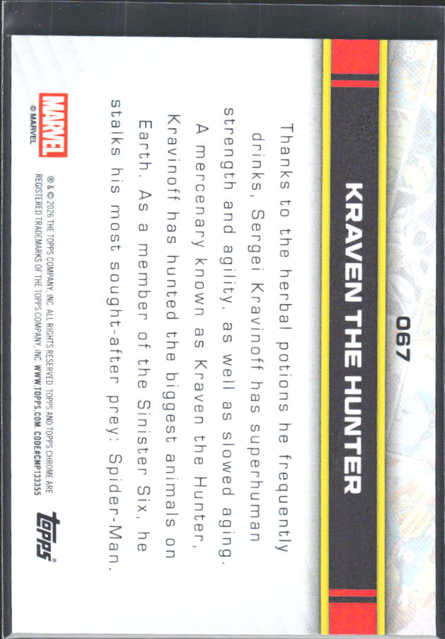 Kraven the Hunter 2026 Chrome Marvel #067 – baksida