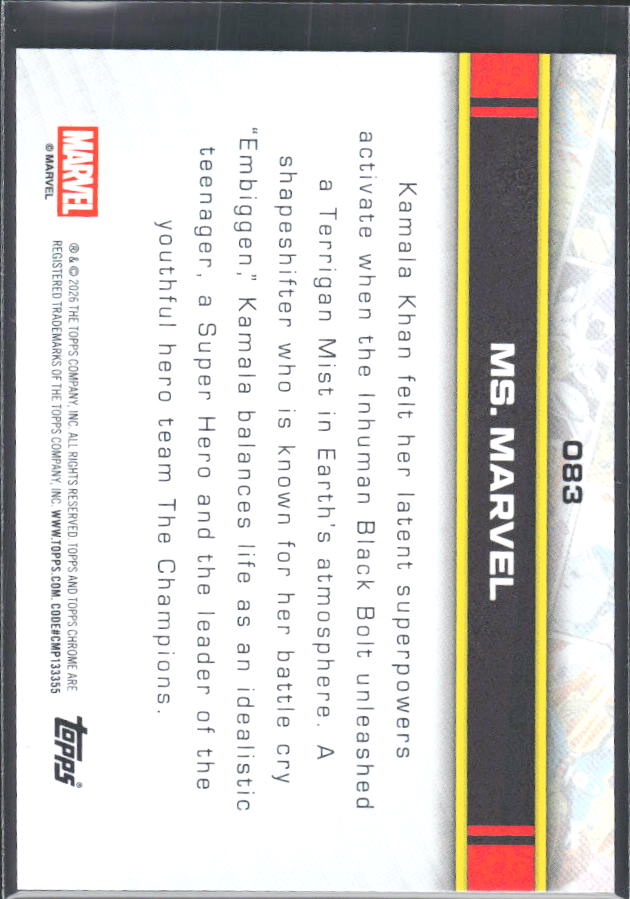 Ms. Marvel 2026 Chrome Marvel #083 – baksida