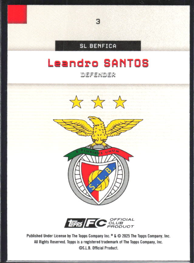 Leandro Santos 2025-26 SL Benfica Team Set #3 – baksida