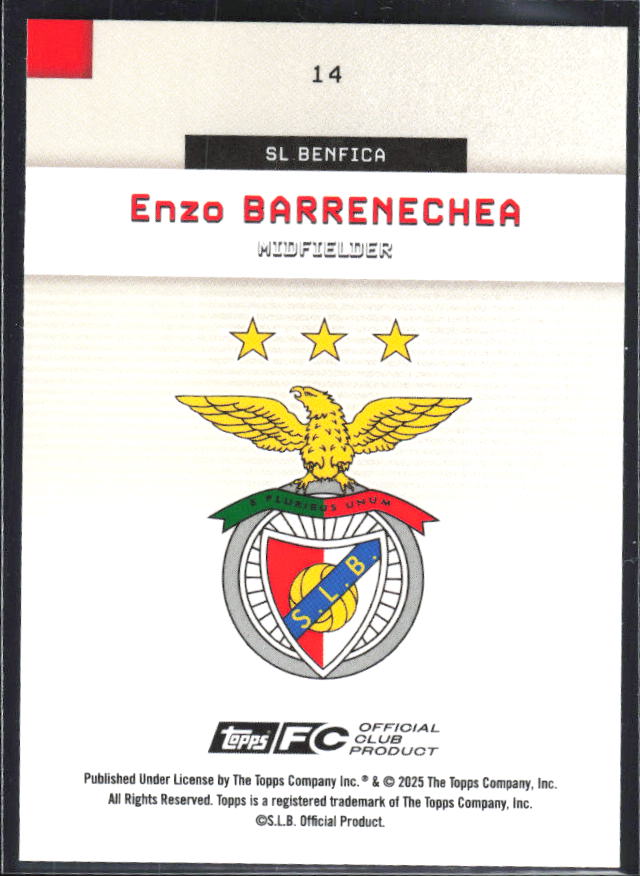 Enzo Barrenechea 2025-26 SL Benfica Team Set #14 – baksida