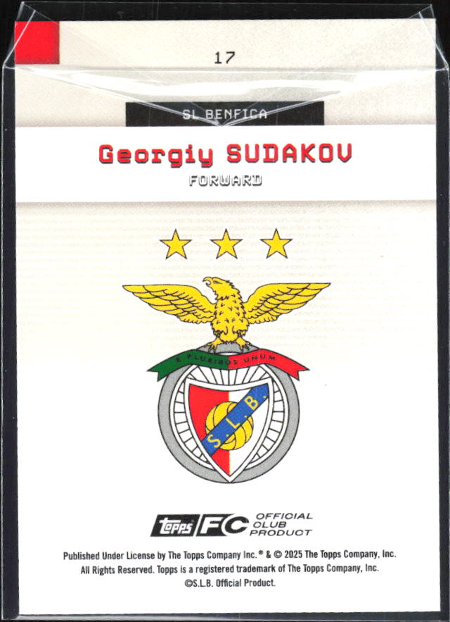 Georgiy Sudakov 2025-26 SL Benfica Team Set #17 – baksida