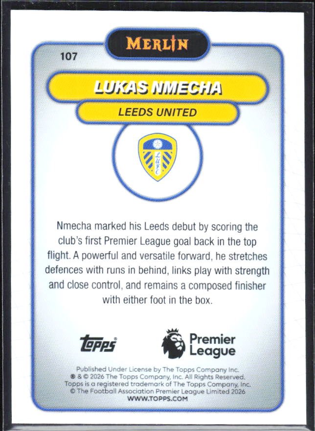 Lukas Nmecha 2026 Merlin Premier League #107 – baksida