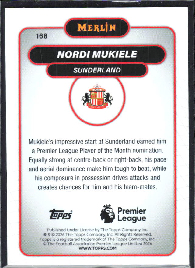 Nordi Mukiele 2026 Merlin Premier League #168 – baksida