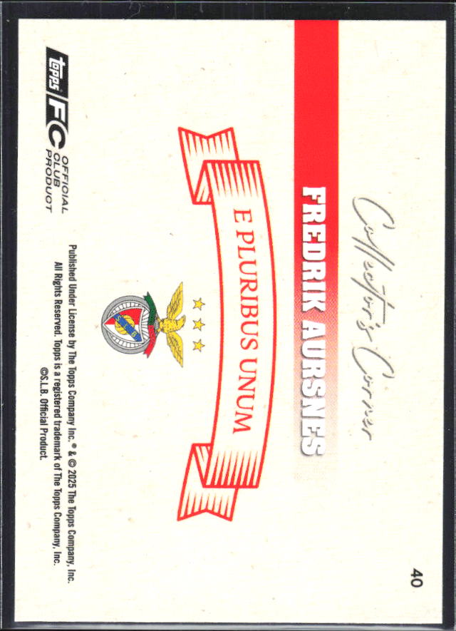 Fredrik Aursnes 2025-26 SL Benfica Team Set Collector's Corner #40 – baksida