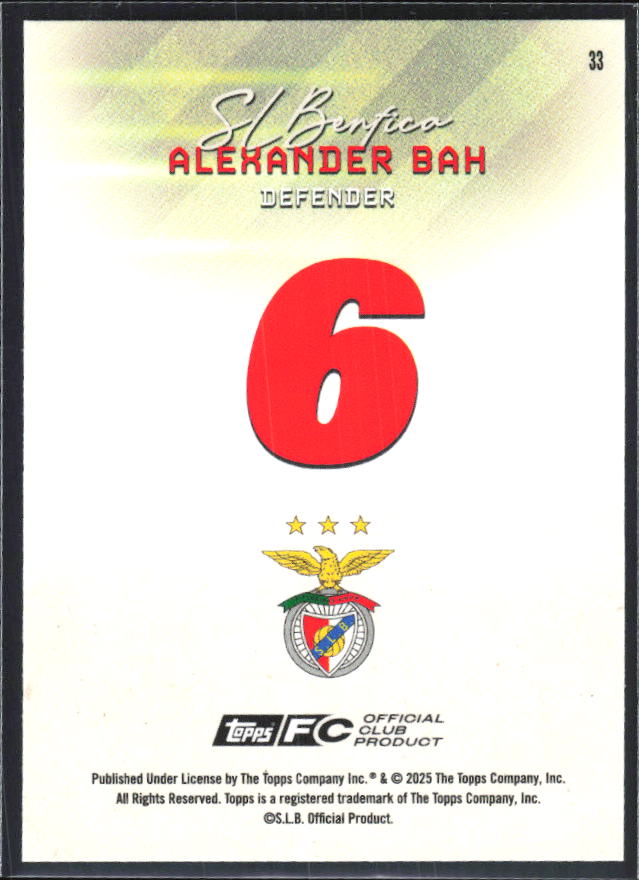 Alexander Bah 2025-26 SL Benfica Team Set Pitch Pursuits #33 – baksida