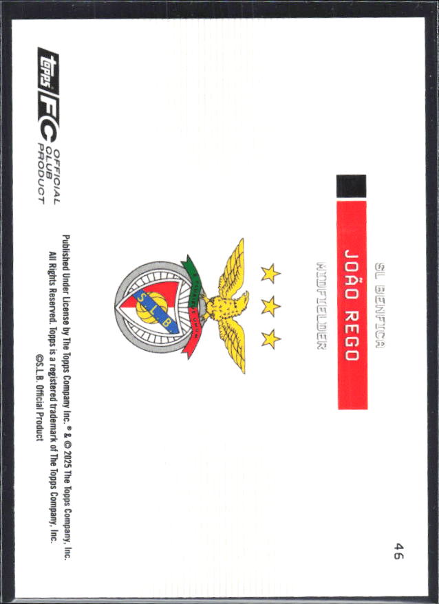 João Rego 2025-26 SL Benfica Team Set Soaring Eagle #46 – baksida