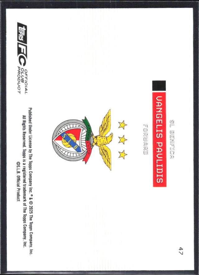 Vangelis Pavlidis 2025-26 SL Benfica Team Set Soaring Eagle #47 – baksida