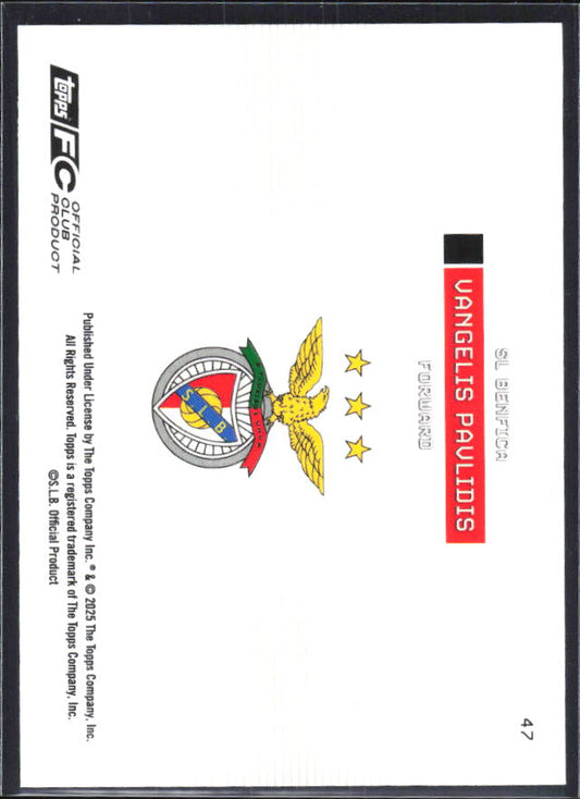 Vangelis Pavlidis 2025-26 SL Benfica Team Set Soaring Eagle #47 – baksida