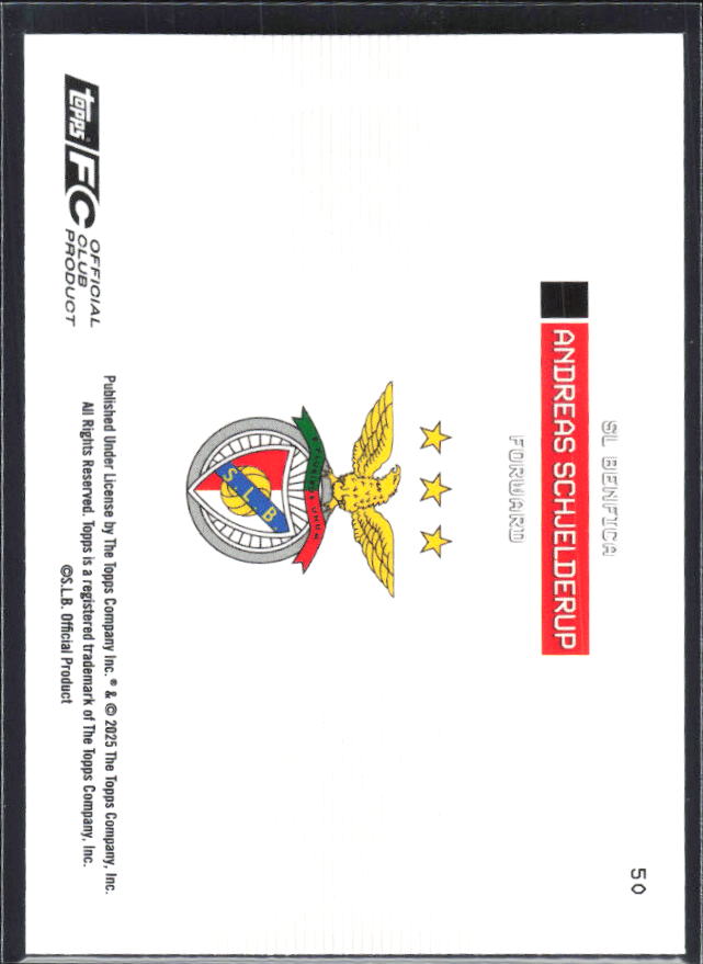 Andreas Schjelderup 2025-26 SL Benfica Team Set Soaring Eagle #50 – baksida