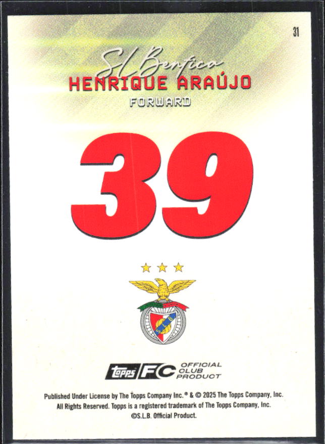 Henrique Araújo 2025-26 SL Benfica Team Set Pitch Pursuits #31 – baksida