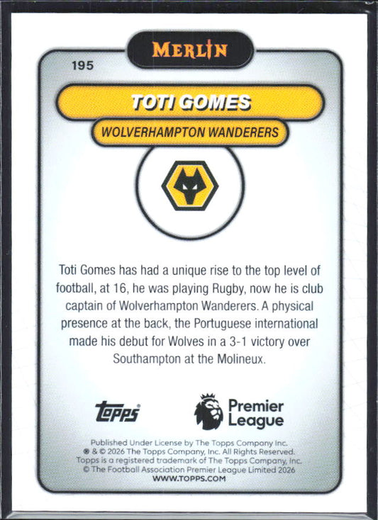 Toti Gomes 2026 Merlin Premier League #195 – baksida